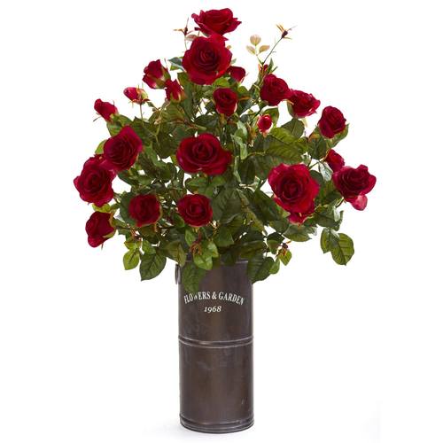 31" Garden Rose Artificial Plant in Decorative Planter