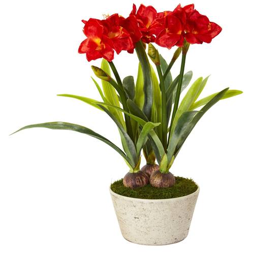 32" Amaryllis Artificial Plant in White Planter