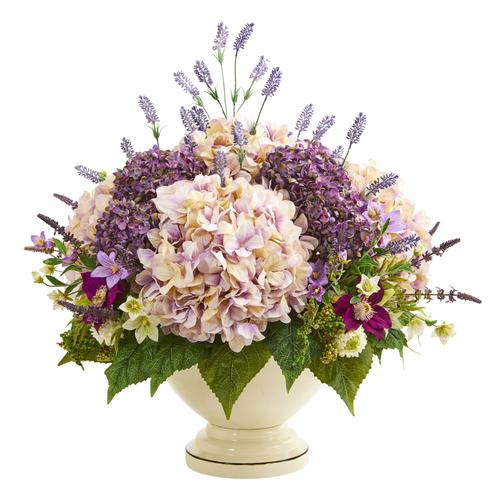 32" Hydrangea, Lavender and Mixed Flower Artificial Arrangement