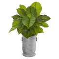 32" Large Philodendron Artificial Plant in Vintage Metal Planter (Real Touch)