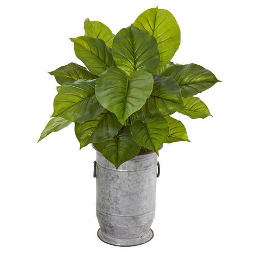 32" Large Philodendron Artificial Plant in Vintage Metal Planter (Real Touch)