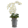 32" Phalaenopsis Orchid Artificial Arrangement in Vintage Metal Planter