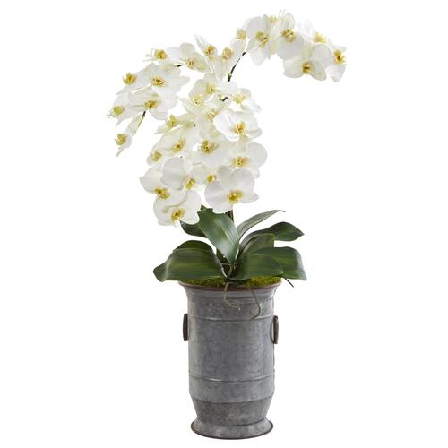 32" Phalaenopsis Orchid Artificial Arrangement in Vintage Metal Planter