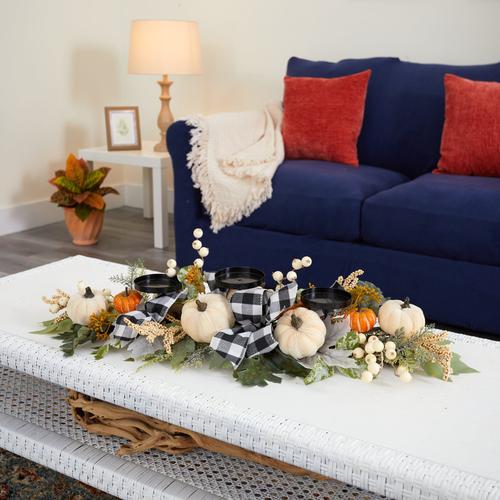 32" White Pumpkin and Berries Artificial Candelabrum