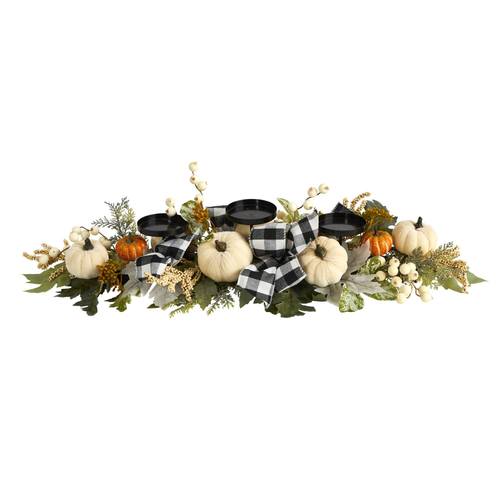 32" White Pumpkin and Berries Artificial Candelabrum