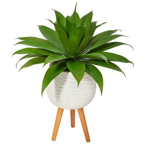 33" Agave Succulent Artificial Plant in White Planter with Stand