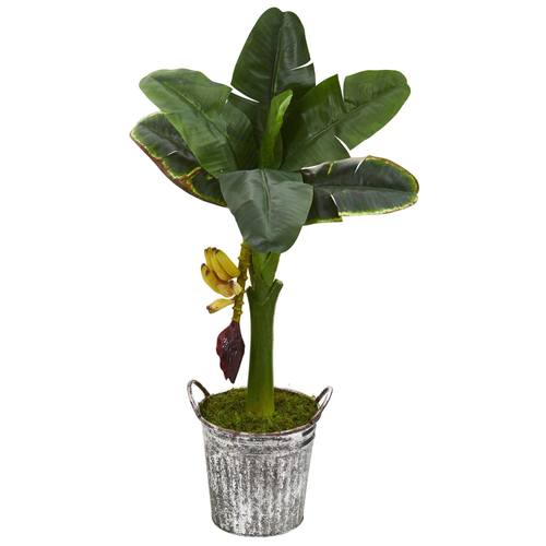 33" Banana Artificial Tree in Vintage Metal Pail