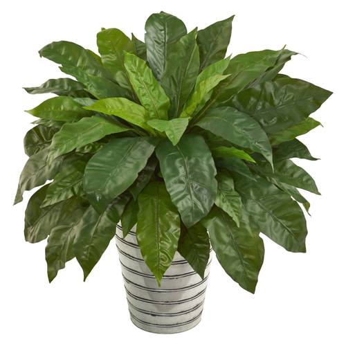 33" Bird’s Nest Fern Artificial Plant in Tin Bucket