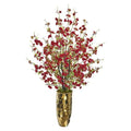 33" Cherry Blossom Artificial Arrangement in Gold Vase