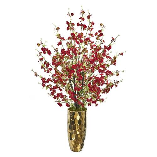 33" Cherry Blossom Artificial Arrangement in Gold Vase