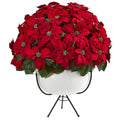 33" Grand Poinsettia Artificial Arrangement in White Vase with Metal Stand