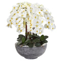 33" Phalaenopsis Orchid Artificial Arrangement in Large Cement Bowl
