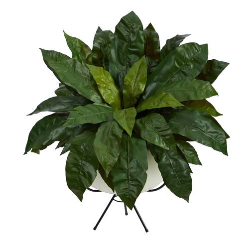 34" Bird’s Nest Fern Artificial Plant in White Planter with Metal Stand