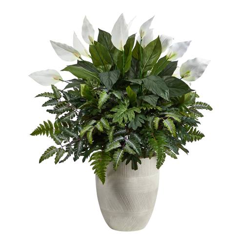 34" Mixed Spathiphyllum Artificial Plant in White Planter