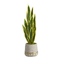 34" Sansevieria Artificial Plant in Stoneware Planter with Gold Trimming
