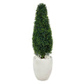 3.5'Boxwood Tower Artificial Topiary Tree in White Planter UV Resistant (Indoor/Outdoor)