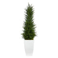 3.5'Cypress Artificial Tree in White Metal Planter UV Resistant (Indoor/Outdoor)