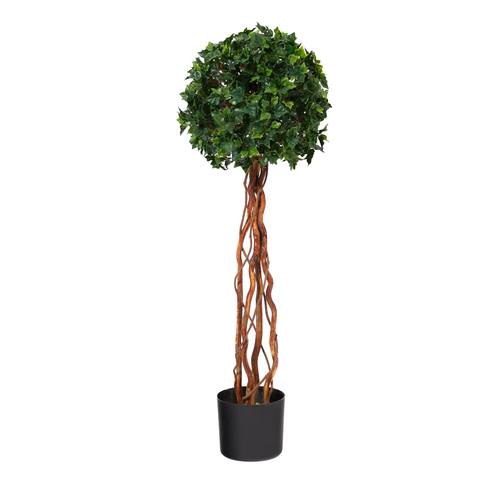3.5'English Ivy Single Ball Topiary Artificial Tree with Natural Trunk UV Resistant (Indoor/Outdoor)