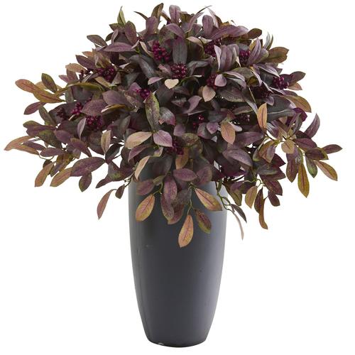 35" Fall Laurel with Berries Artificial Plant in Gray Planter