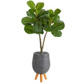 3.5'Fiddle Leaf Fig Artificial Tree in Gray Planter with Stand