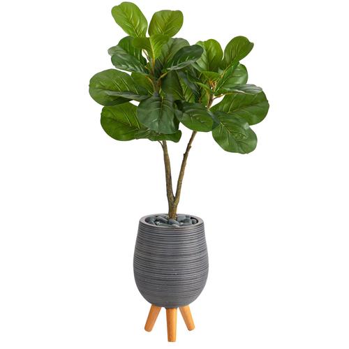 3.5'Fiddle Leaf Fig Artificial Tree in Gray Planter with Stand