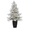 3.5'Flocked Manchester Spruce Artificial Christmas Tree with 50 Lights and 133 Bendable Branches in Metal Planter
