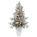 3.5'Flocked Manchester Spruce Artificial Christmas Tree with 50 Lights and 133 Bendable Branches in Metal Planter
