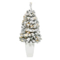 3.5' Flocked Rock Springs Spruce Artificial Christmas Tree with 50 Clear LED Lights in White Metal Planter
