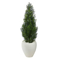 3.5'Mini Cedar Artificial Pine Tree in White Planter UV Resistant (Indoor/Outdoor)