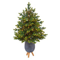 3.5'North Carolina Fir Artificial Christmas Tree with 150 Clear Lights and 563 Bendable Branches in Gray Planter with Stand