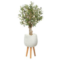 3.5'Olive Artificial Tree in White Planter with Stand