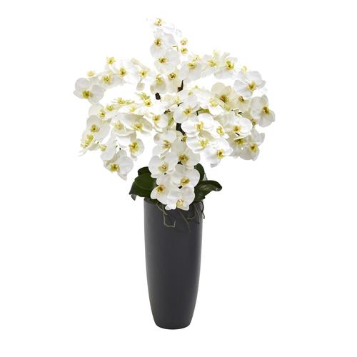 35" Phalaenopsis Orchid Artificial Arrangement in Gray Vase