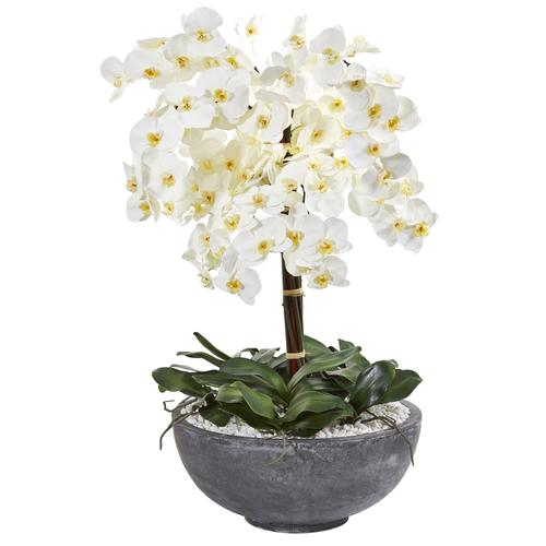 35" Phalaenopsis Orchid Artificial Arrangement in Large Cement Bowl