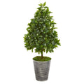 35" Sweet Bay Cone Topiary Artificial Tree in Tin Planter