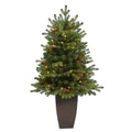 3.5'Yukon Mountain Fir Artificial Christmas Tree with 50 Clear Lights and Pine Cones in Bronze Metal Planter
