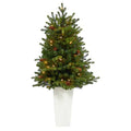3.5'Yukon Mountain Fir Artificial Christmas Tree with 50 Clear Lights and Pine Cones in White Planter