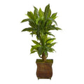38" Corn Stalk Dracaena Artificial Plant in Metal Planter (Real Touch)