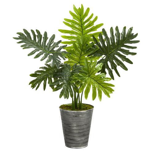 38" Philodendron Artificial Plant in Decorative Tin Planter (Real Touch)