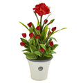 39" Amaryllis and Tulip Artificial Plant in Decorative Planter