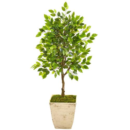 39" Ficus Artificial Tree in Country White Planter