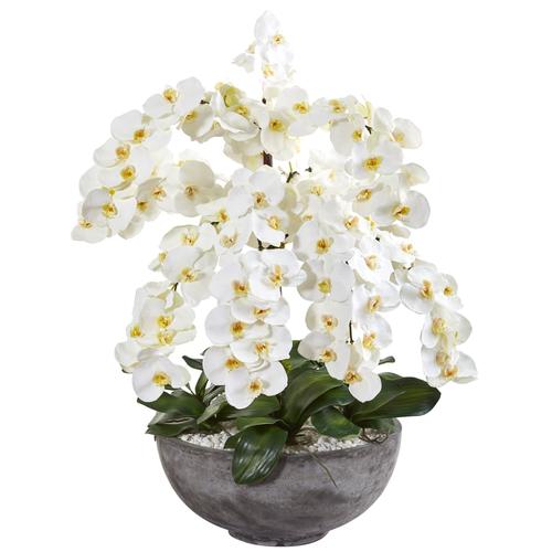 39" Phalaenopsis Orchid Artificial Arrangement in Large Cement Bowl