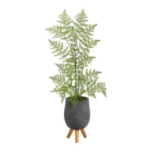 39" Ruffle Fern Artificial Tree in Gray Planter with Stand
