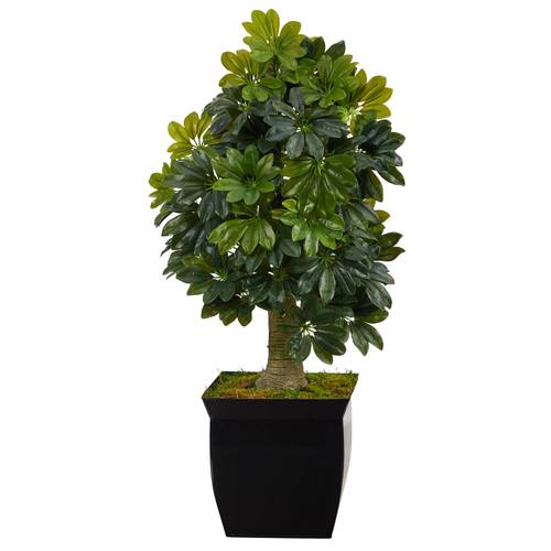 39" Schefflera Artificial Tree in Black Metal Planter (Real Touch)