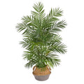 4' Areca Artificial Palm Branches in Boho Chic Handmade Cotton & Jute Gray Woven Planter