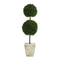4'Boxwood Double Ball Artificial Topiary Tree in Country White Planter UV Resistant (Indoor/Outdoor)