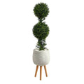 4'Boxwood Double Ball Topiary Artificial Tree in White Planter with Stand (Indoor/Outdoor)