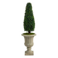 4'Boxwood Tower Artificial Topiary Tree in Sand Finished Urn UV Resistant (Indoor/Outdoor)