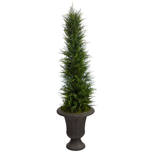 4'Cypress Artificial Tree in Charcoal Urn UV Resistant (Indoor/Outdoor)
