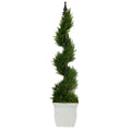 4'Cypress Spiral Topiary Artificial Tree in White Metal Planter