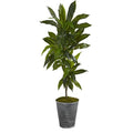 4'Dracaena Artificial Plant in Decorative Tin Planter (Real Touch)